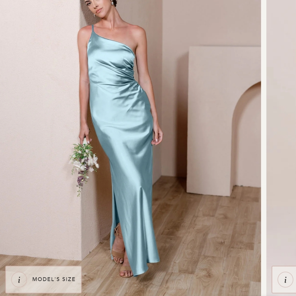 Light blue satin bridesmaid dress